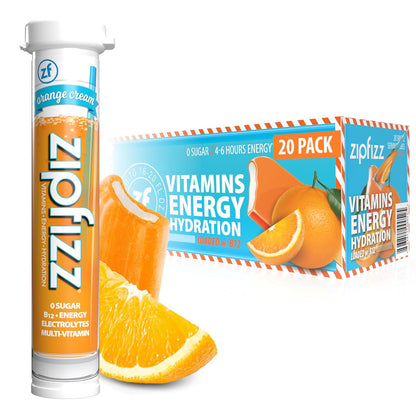 Zipfizz Daily Energy Drink Powder, Orange Cream - 20 Pack Sustained Energy, Hydration, Vitamins Sugar-Free, Electrolytes, Vitamin B12