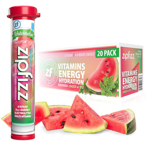 Zipfizz Daily Energy Drink Powder, Watermelon Flavor, 20-Pack, Sugar-Free, Electrolyte Powder with Vitamin B12 & Antioxidants