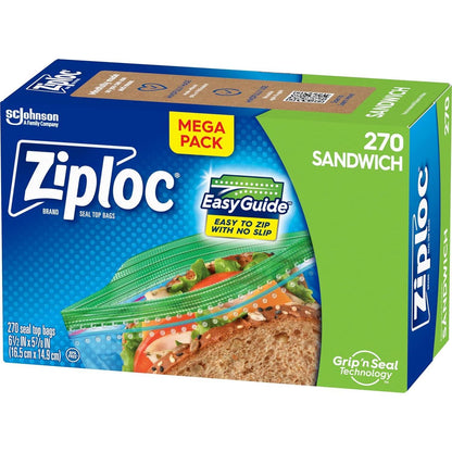 Ziploc Sandwich & Snack Bags, EasyGuide Texture, Plastic Storage Bags with Grip 'n Seal Technology, 270 Bags Total