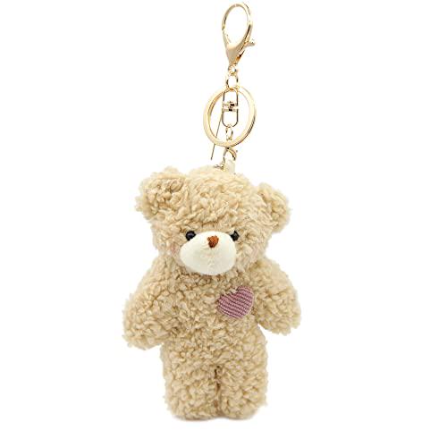 Zitokin 5-Inch Bear Plush Keychain for Kids, 1 Pc with Purple/Brown Heart, Cute Teddy Bag Pendant Gift for Girls