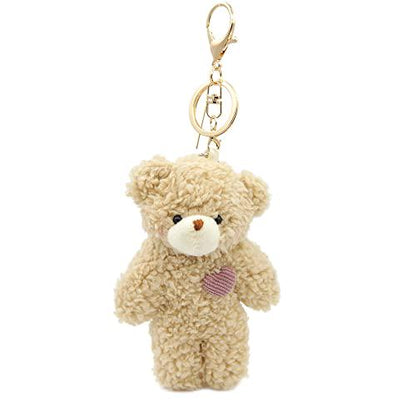 Zitokin 5-Inch Bear Plush Keychain for Kids, 1 Pc with Purple/Brown Heart, Cute Teddy Bag Pendant Gift for Girls
