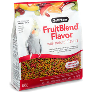 ZuPreem FruitBlend Pellets Bird Food, 2 lb, For Cockatiels, Conures, Lovebirds, Quakers, Medium Birds