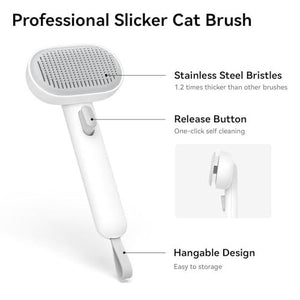 Aumuca Cat Deshedding Brush, White, Long & Short Hair Cat Grooming Tool for Indoor Cats, Dogs, Horses