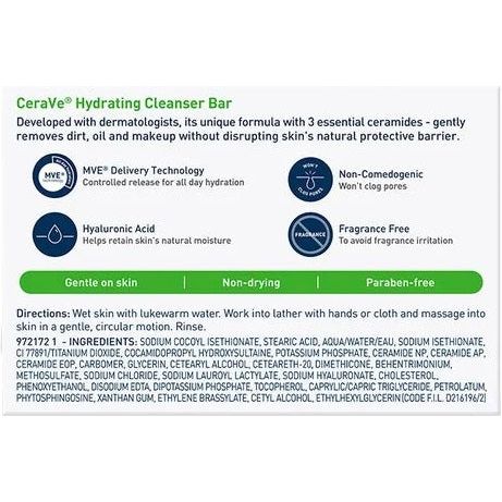 CeraVe Hydrating Cleanser Bar Soap For Dry/Normal Skin 128g,3606000537682,