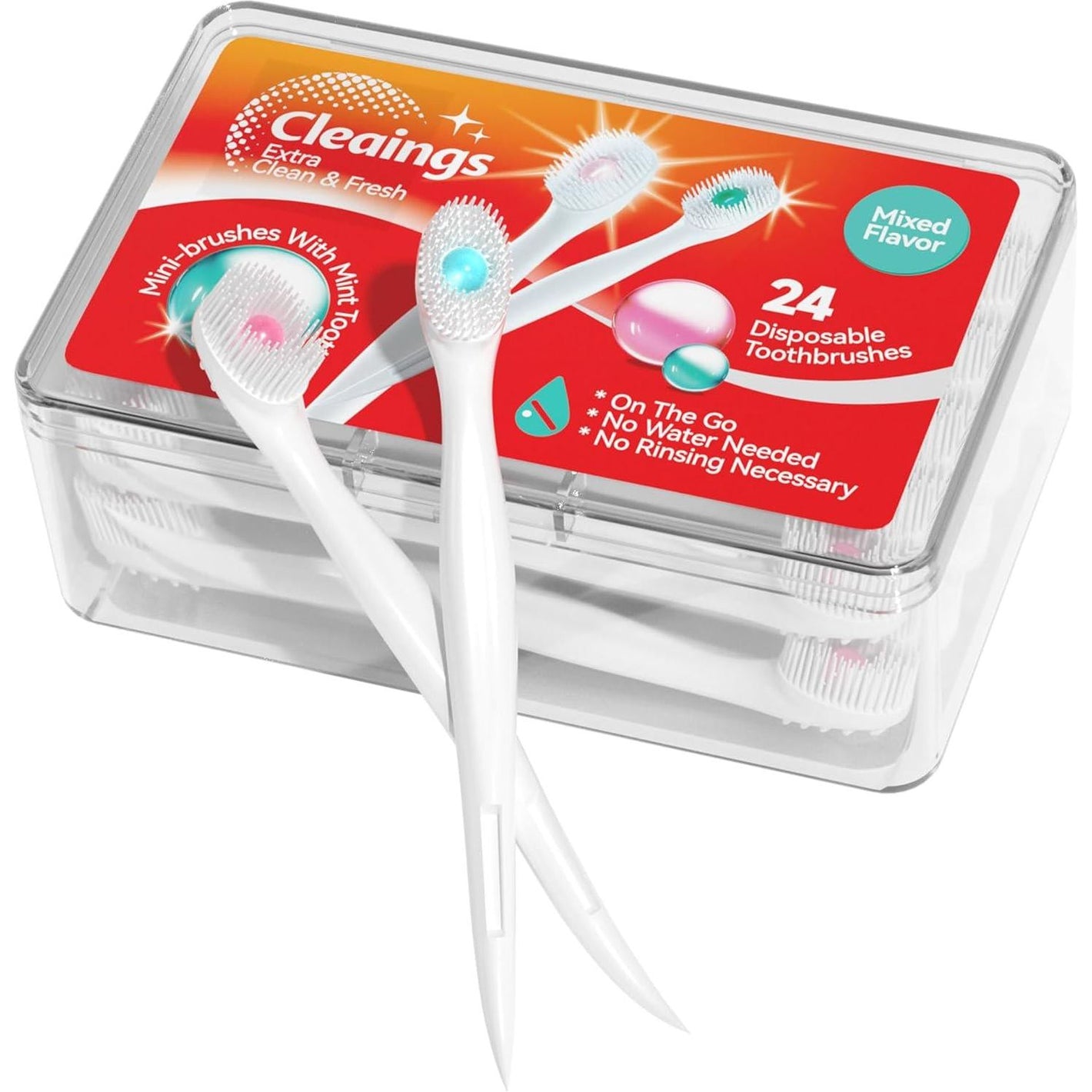 CleAings Mini Disposable Toothbrushes with Toothpaste & Pick, Travel-Friendly, 24 Count, Mixed Flavor Pack