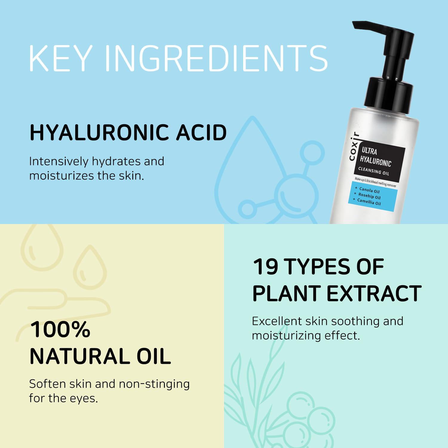 Coxir ULTRA HYALURONIC CLEANSING OIL L Korean Facial Cleanser, Blackhead Makeup Removal With Hyaluronic Acid, Cruelty Free, No Mineral Oil [5.07 Fl.oz(pack Of 2)],