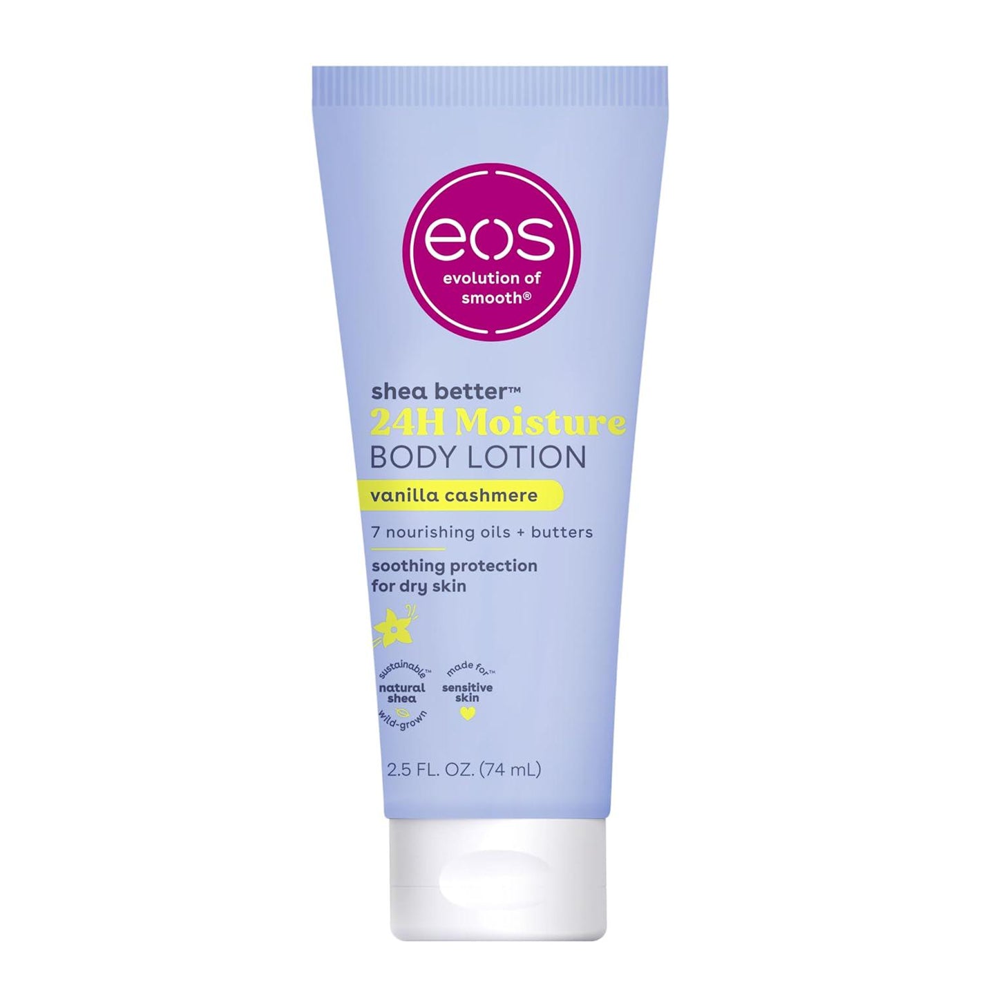 eos Eos 24H Moisture Travel Body Lotion- Vanilla Cashmere, Travel Size Essential, Toiletries, Mini Body Lotion, 2.5 Fl Oz