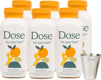 Dose for Your Liver Cleanse Detox Organic Milk Thistle Supplement with Turmeric, Dandelion, Ginger Promotes Liver Function 16oz, 6-Pack