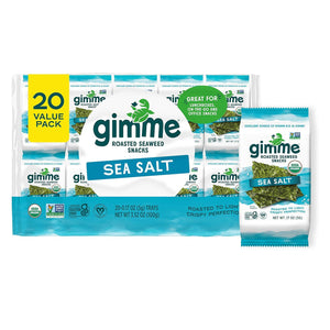 gimMe GimMe Organic Roasted Seaweed Sheets, Sea Salt, Keto, Vegan, Gluten Free, Great Source Of Iodine And Omega 3 S, Healthy On-The-Go Snack For Kids And Adults, #1 Sea Salt, 0.17 Ounce (Pack Of 20)