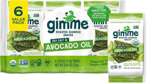 Gimme Sea Salt & Avocado Oil Organic Roasted Seaweed Sheets, 6 Count, Keto, Vegan, Gluten-Free, Source of Iodine & Omega-3s, Healthy On-the-Go Snack