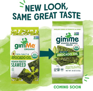 Gimme Sea Salt & Avocado Oil Organic Roasted Seaweed Sheets, 6 Count, Keto, Vegan, Gluten-Free, Source of Iodine & Omega-3s, Healthy On-the-Go Snack