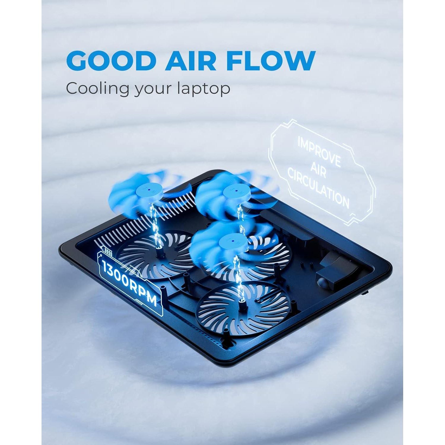 Havit HV-F2056 15.6 -17 Laptop Cooler Cooling Pad - Slim Portable USB Powered (3 Fans), Black/Blue,