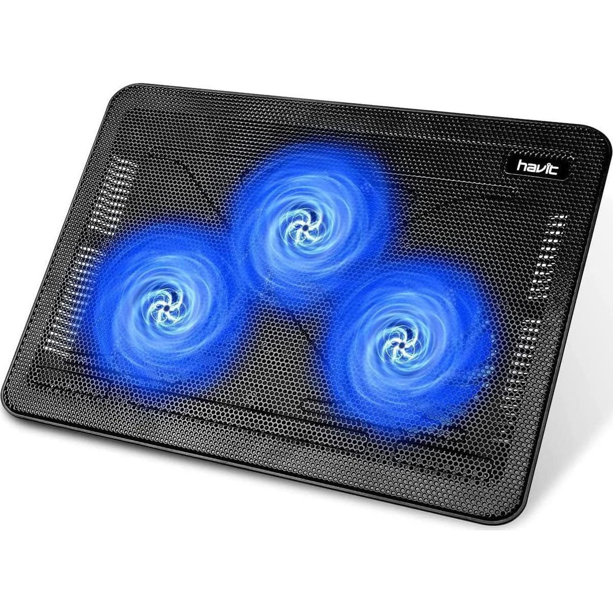 Havit HV-F2056 15.6 -17 Laptop Cooler Cooling Pad - Slim Portable USB Powered (3 Fans), Black/Blue,