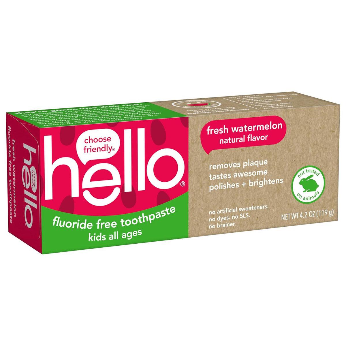 Hello Fresh Watermelon Fluoride Free Kids Toothpaste, 4.2 Oz Tube,