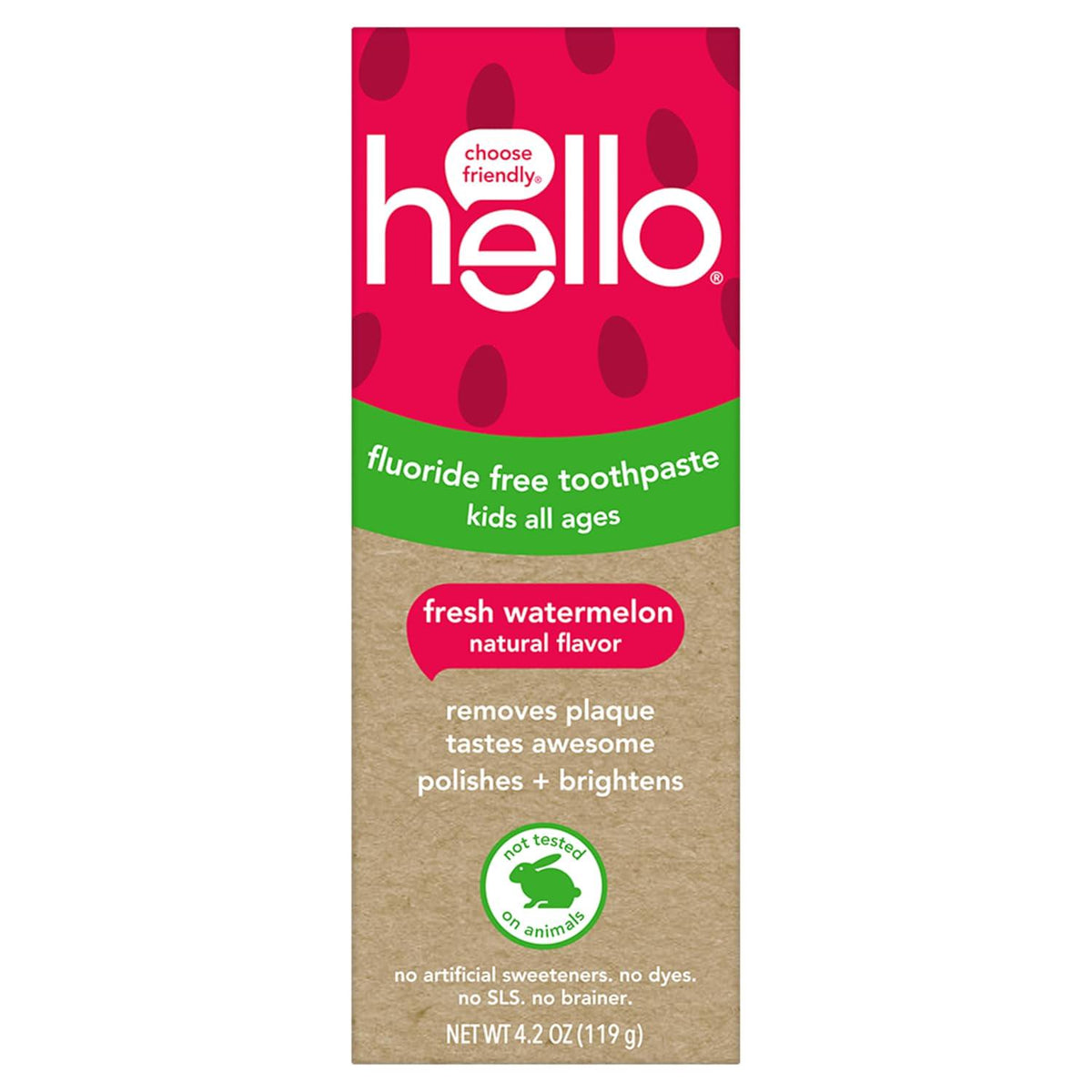 Hello Fresh Watermelon Fluoride Free Kids Toothpaste, 4.2 Oz Tube,