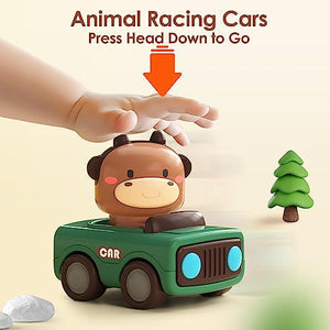 iPlay iLearn Press and Go Car Toys for 6 to 18 Months Baby Push Friction Cars 4 Pack Animal Design