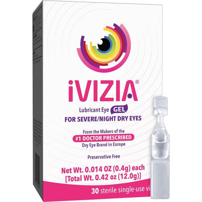 IVIZIA Lubricant Eye Gel, Severe & Nighttime Dry Eye Relief, Preservative-Free, Moisturizing, 30 Sterile Single Use Vials (Packaging May Vary)