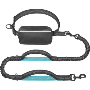 Iyoshop Hands Free Dog Leash with Bungee and Zipper Pouch Dual Padded Handles for Running Jogging Black