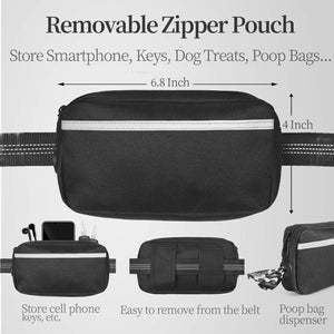 Iyoshop Hands Free Dog Leash with Bungee and Zipper Pouch Dual Padded Handles for Running Jogging Black