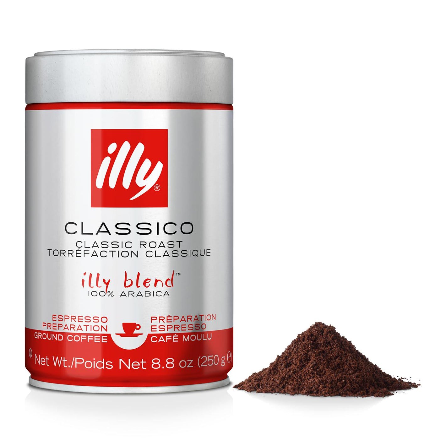 Illy Classico Espresso Ground Coffee, Medium Roast, Classic Roast with Notes of Chocolate & Caramel, 100% Arabica, 88oz Ground for Espresso Machines