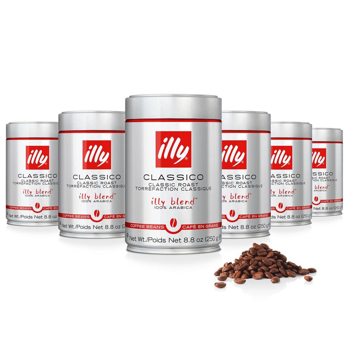 Illy Classico Whole Bean Coffee, Medium Roast, Classic Roast with Notes of Caramel, Orange Blossom & Jasmine, 100% Arabica, 88oz, Pack of 6