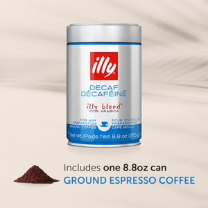 Illy Ground Espresso Coffee, 100% Arabica, Classico Decaf Roast, Notes of Caramel, Toasted Bread, and Chocolate, 88oz