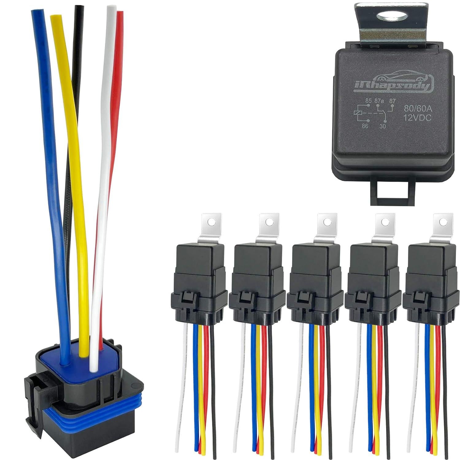 Irhapsody Relay 12V, 80/60 Amp Waterproof Relay, 5 Pin Automotive Relay, Spdt 12-Volt Auto Relay With Pigtail,Does not Apply
