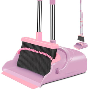 kelamayi Kelamayi Broom And Dustpan Set For Home, Office, Indoor&Outdoor Sweeping, Stand Up Broom And Dustpan (Pink)