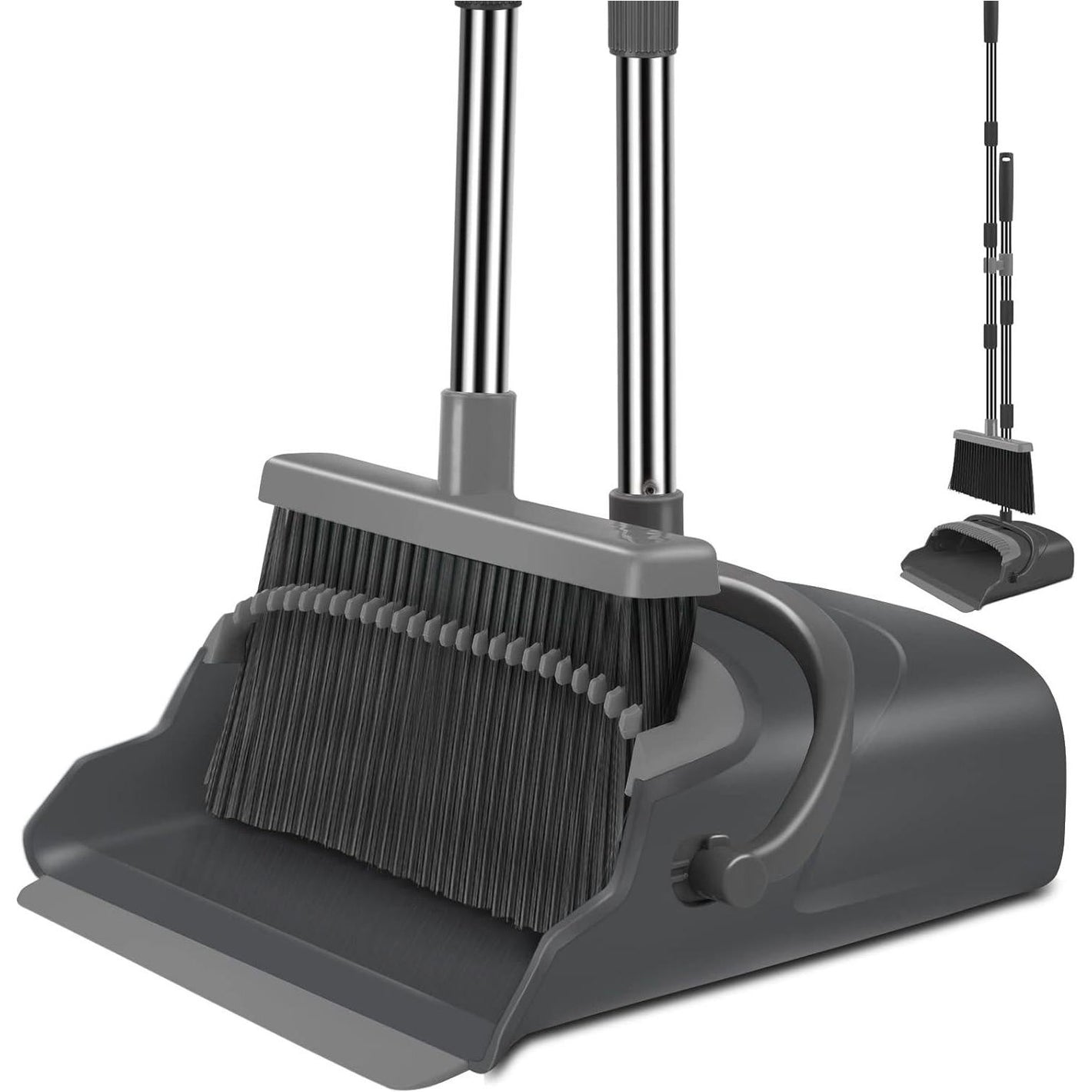 kelamayi Kelamayi Broom And Dustpan Set For Home, Office, Indoor&Outdoor Sweeping, Stand Up Broom And Dustpan (Black&Gray)