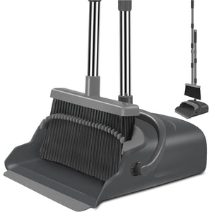 kelamayi Kelamayi Broom And Dustpan Set For Home, Office, Indoor&Outdoor Sweeping, Stand Up Broom And Dustpan (Black&Gray)