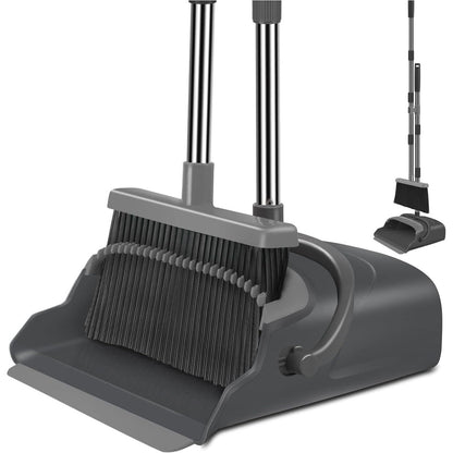 kelamayi Kelamayi Broom And Dustpan Set For Home, Office, Indoor&Outdoor Sweeping, Stand Up Broom And Dustpan (Black&Gray)