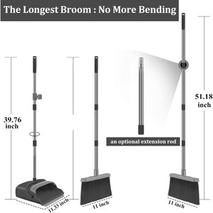 kelamayi Kelamayi Broom And Dustpan Set For Home, Office, Indoor&Outdoor Sweeping, Stand Up Broom And Dustpan (Black&Gray)