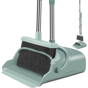 Kelamayi Upgrade Broom & Dustpan Set, Large Size with Long Handle, Upright, Ideal for Indoor/Outdoor, Garage, Kitchen, Office Use, Green