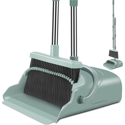 Kelamayi Upgrade Broom & Dustpan Set, Large Size with Long Handle, Upright, Ideal for Indoor/Outdoor, Garage, Kitchen, Office Use, Green