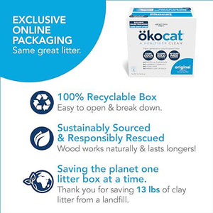 Okocat Original Unscented Wood Clumping Cat Litter 13.2 lb Natural Odor Control and Dust Free