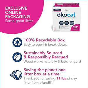 Okocat Super Soft Clumping Cat Litter, 11.2 lb Bag, Unscented, Dust-Free, Natural Wood, For Kittens & Sensitive Paws
