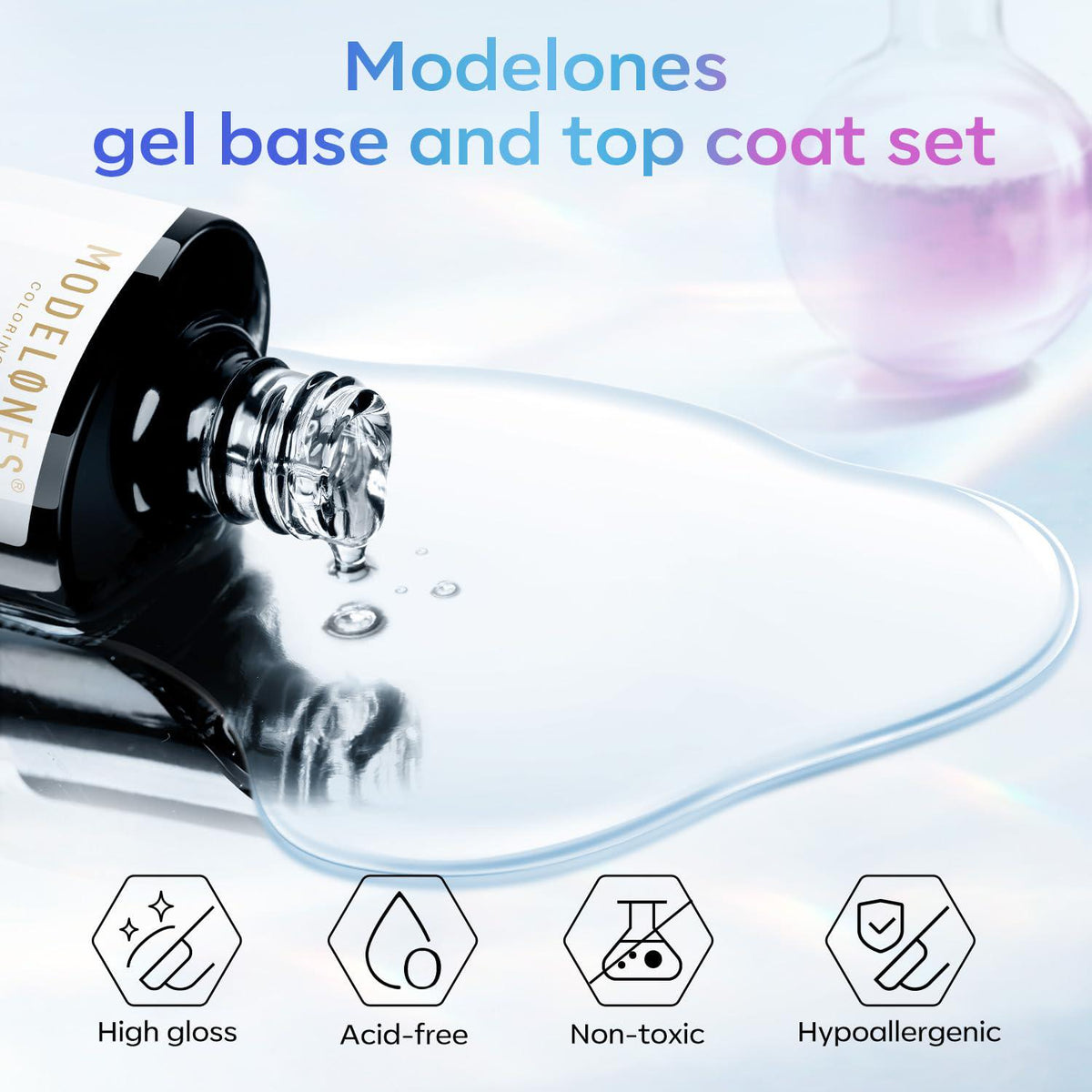modelones Modelones Gel Top Coat, 15 Ml 2025 Upgrade Super Shiny Base And Top Coat Set, Soak Off Nail Lamp Acid Free No Wipe Clear Base Top Gel Nail Polish