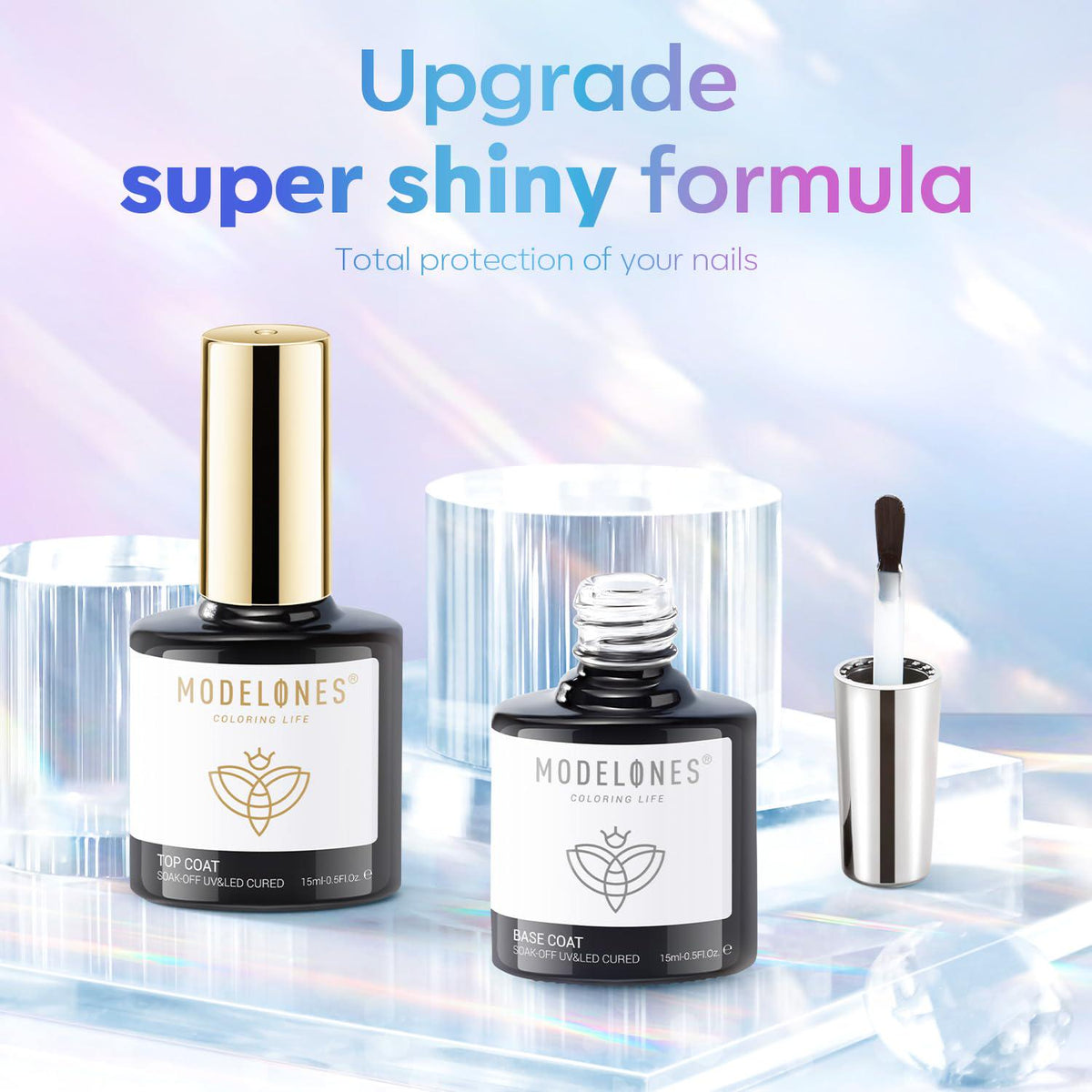 modelones Modelones Gel Top Coat, 15 Ml 2025 Upgrade Super Shiny Base And Top Coat Set, Soak Off Nail Lamp Acid Free No Wipe Clear Base Top Gel Nail Polish