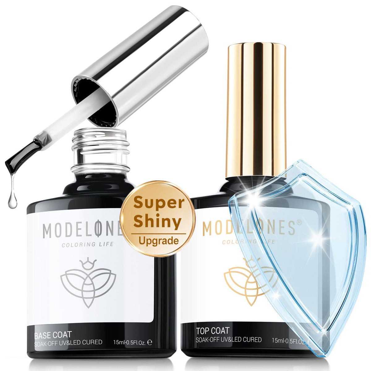 modelones Modelones Gel Top Coat, 15 Ml 2025 Upgrade Super Shiny Base And Top Coat Set, Soak Off Nail Lamp Acid Free No Wipe Clear Base Top Gel Nail Polish