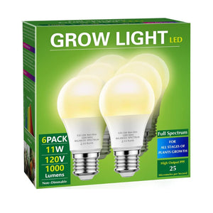 Briignite Grow Light Full Spectrum 11W LED Bulb For Plants Growth 6 Count
