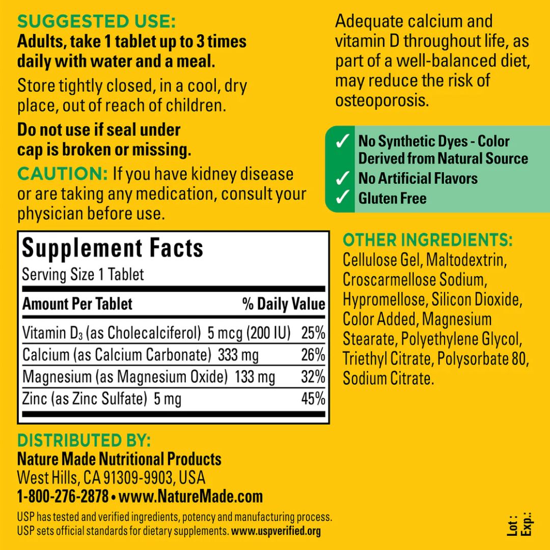 Nature Made Calcium Magnesium Zinc 300 Tablets,031604018931