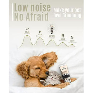Oneisall Dog Clipper Gold Low Noise Cordless Pet Hair Grooming Kit with Rechargeable Trimmer Set