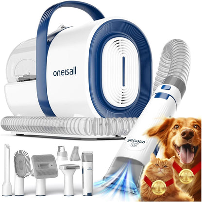 Oneisall Dog Grooming Vacuum Kit with 7 Tools 1.5L Dust Cup Clipper Nail Grinder Deshedding Brush