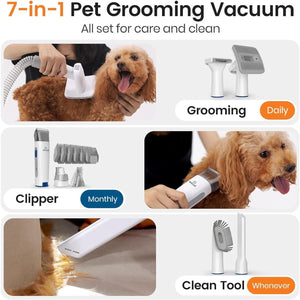 Oneisall Dog Grooming Vacuum Kit with 7 Tools 1.5L Dust Cup Clipper Nail Grinder Deshedding Brush