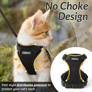 Rabbitgoo Cat Harness & Leash Set, Black, XS, Escape-Proof, Soft Adjustable Vest with Reflective Strips