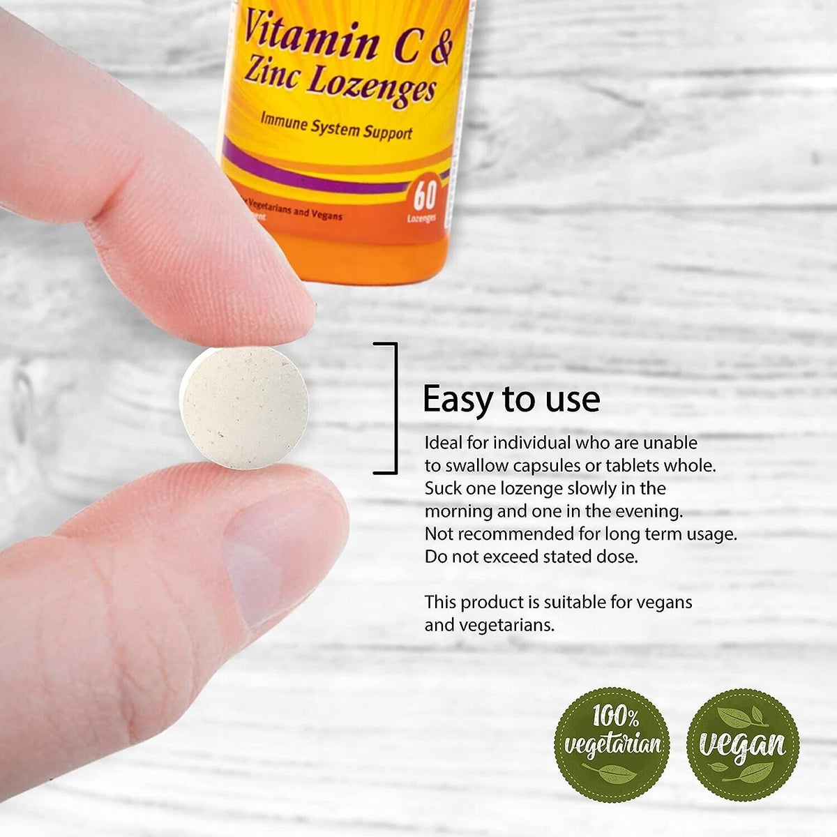 Holland & Barrett Vitamin C & Zinc Lozenges For Immune System Support 60 Veg Tablets,5017174053515
