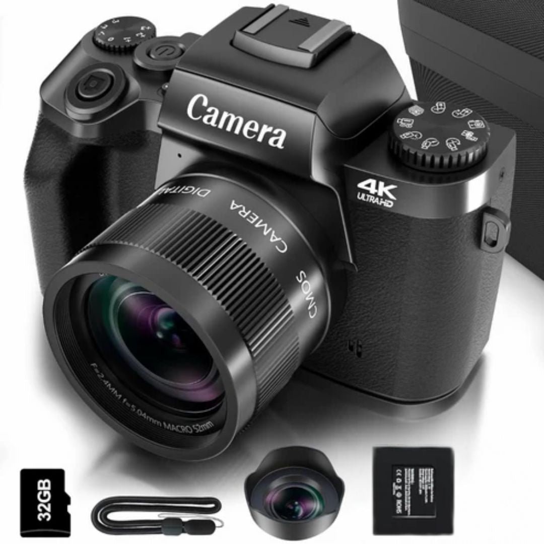 Saneen 4K Ultra HD 64MP WiFi Touch Screen Black Digital Camera, Micro SD Card, Case + 1 Battery,1020000000023