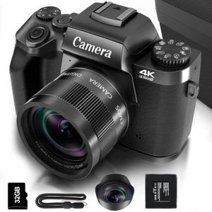 Saneen 4K Ultra HD 64MP WiFi Touch Screen Black Digital Camera, Micro SD Card, Case + 1 Battery,1020000000023