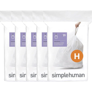 Simplehuman Code H, 100 Count, Genuine Custom Fit Drawstring Trash Bags, 30-35 Liter (8-9 Gallon), White, in Dispenser Packs
