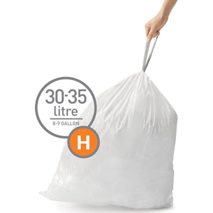 Simplehuman Code H, 100 Count, Genuine Custom Fit Drawstring Trash Bags, 30-35 Liter (8-9 Gallon), White, in Dispenser Packs